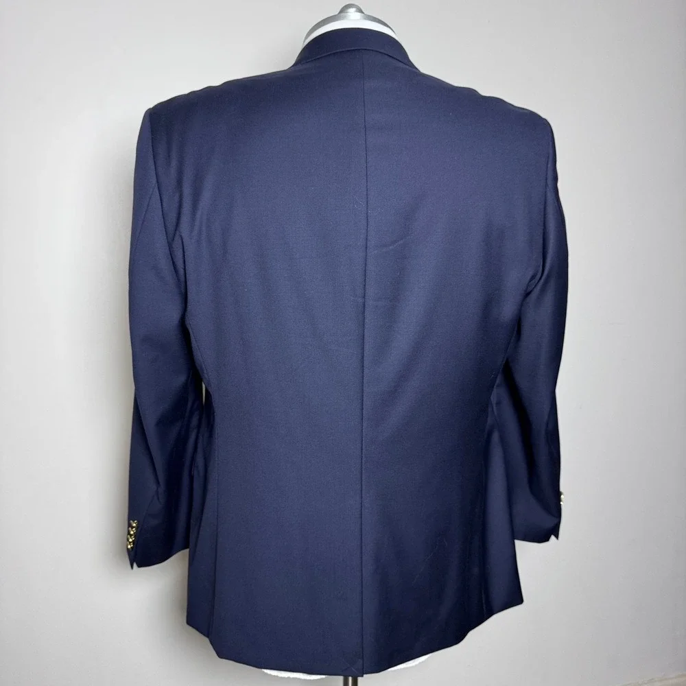Lauren Ralph Lauren Blazer Mens‎ 48R Navy Blue Solid Wool 2-Button Gold Buttons